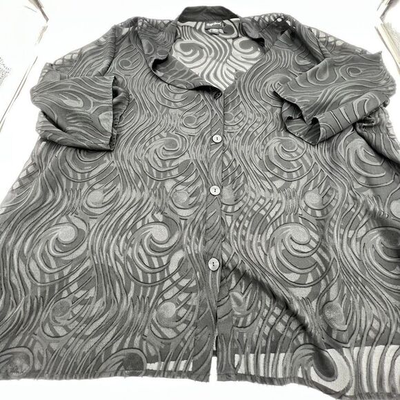 Maggie Barnes Black Sheer Swirl Blouse Size 4X - Picture 1 of 4